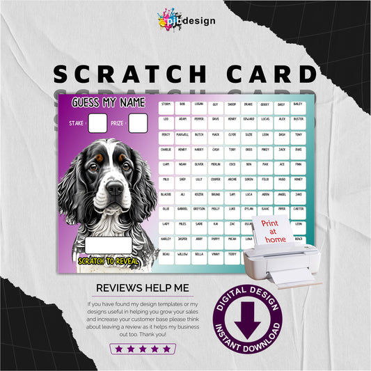 Guess The Dogs Name Themed Charity Fund Raising Scratch Card  - A4 Print at Home