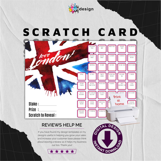 I Love London Themed Charity Fund Raising Scratch Card  - A4 Print at Home