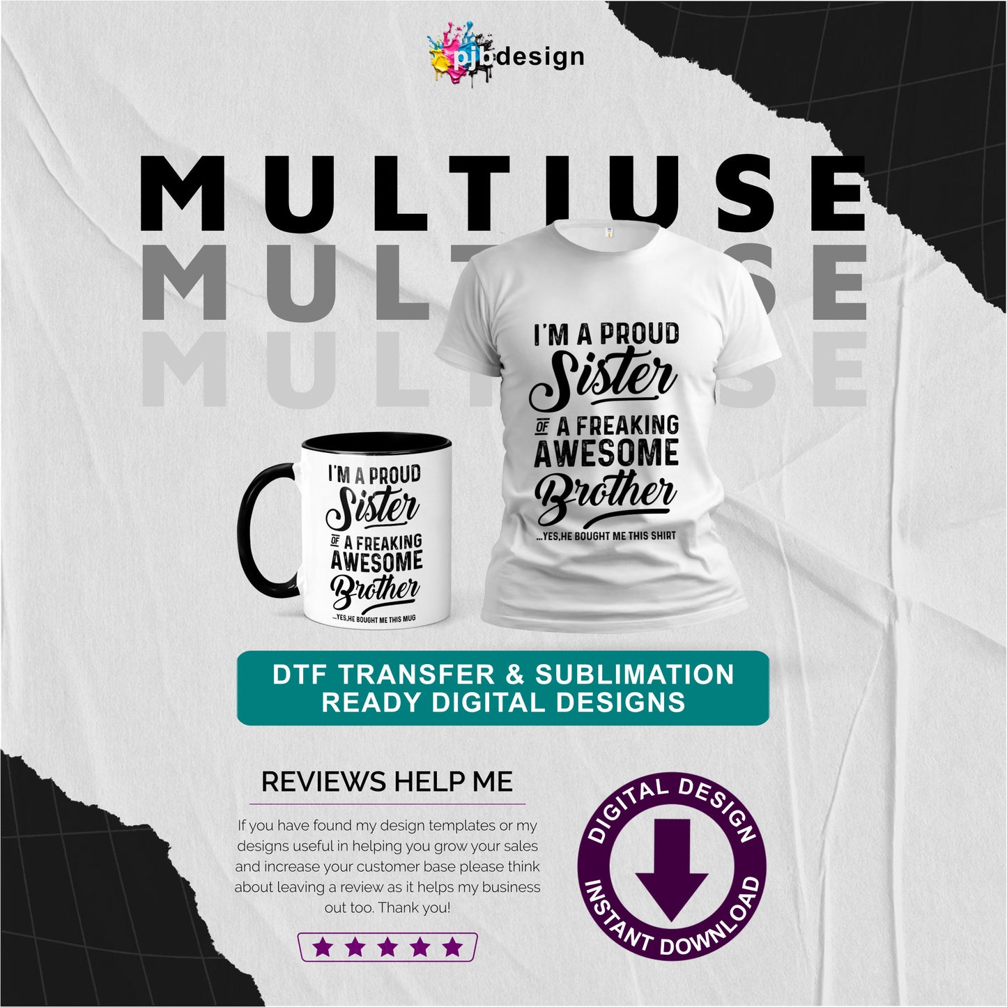 Proud Sister of an Awesome Brother Multiuse Design Double Pack - Transparent PNG