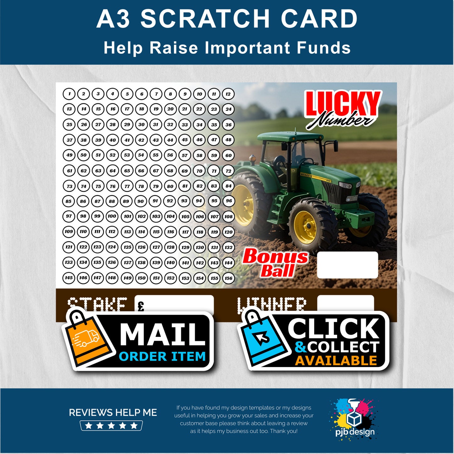 Tractor Themed Guess The Number Charity Fund Raising Scratch Card - A3 Fund Raising Product