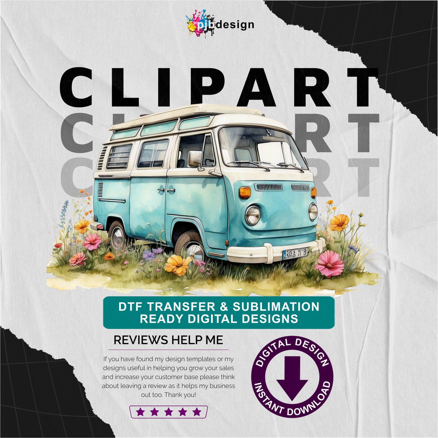 Turquoise Campervan in a Wild Flower Meadow Multiuse Design Edited Ai Generated Art 8