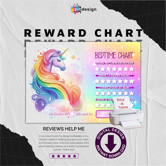 Toddler Unicorn Themed Reward Chart for Staying in Bed / Asleep - A4 Print at Home