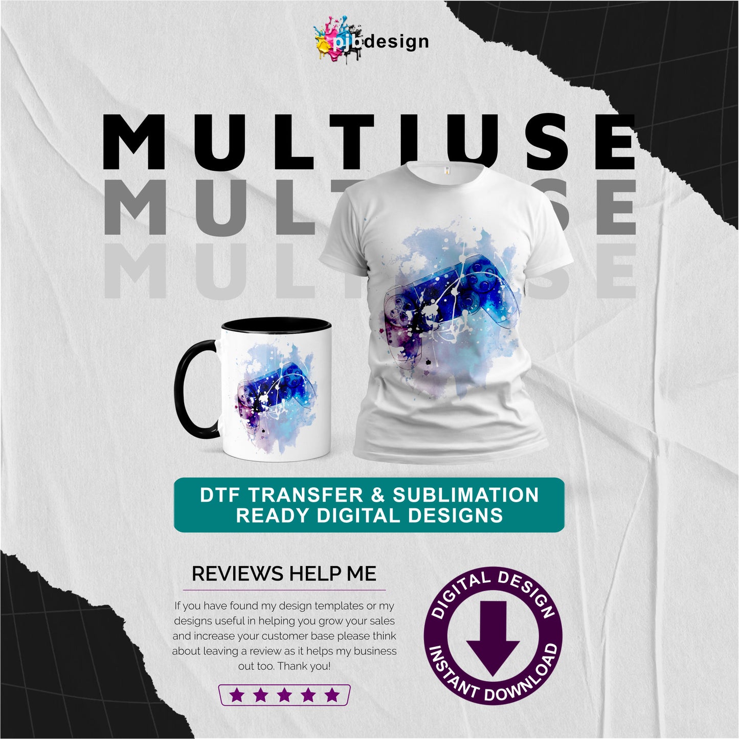 Gamer Grungy Blue PS4 Controller Splash Style Multiuse Design - Transparent PNG