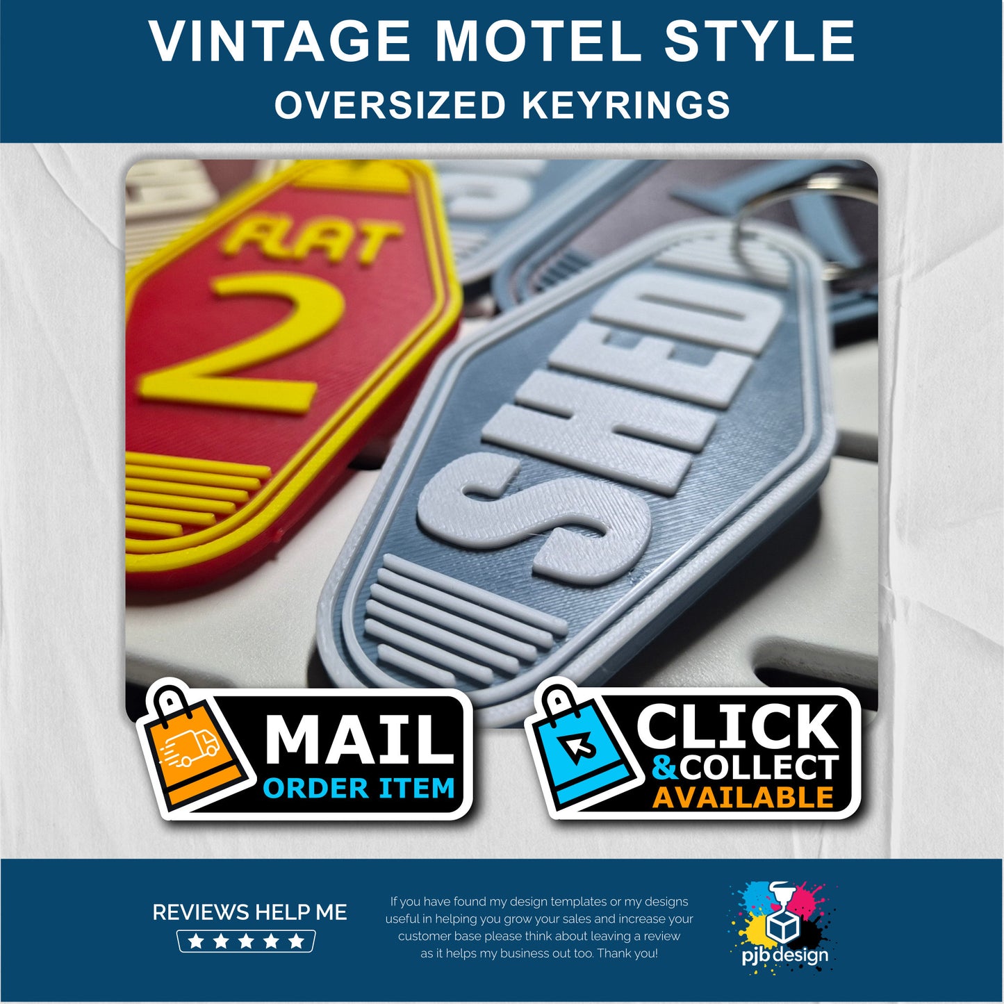 Oversized Motel Style Keyring / Never Lose Those Important Keys Again / 3D Printed Your Own Colour Choices
