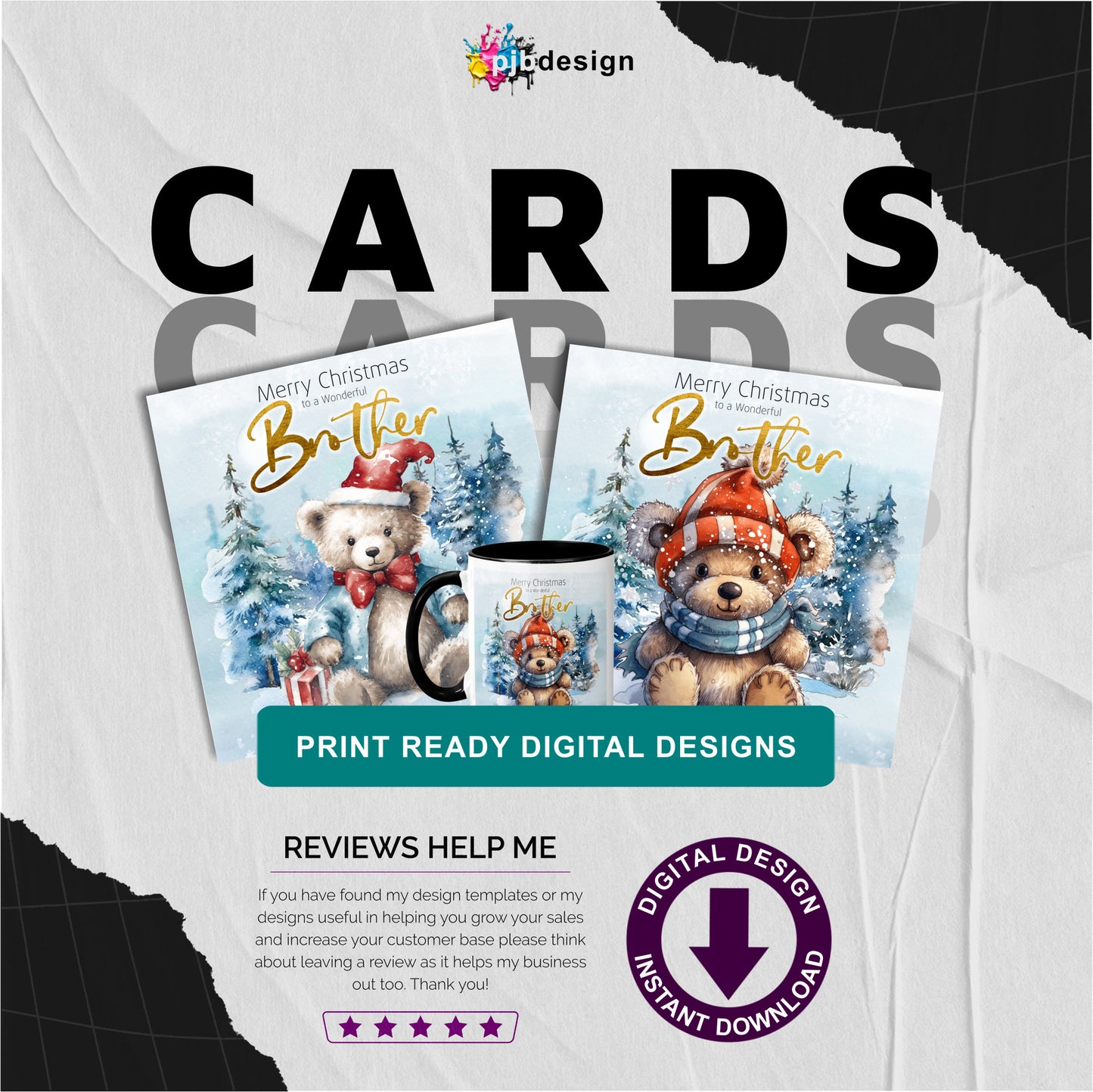 Cute Christmas Card for a Special Brother - Festive Card Design Double Pack- PNG