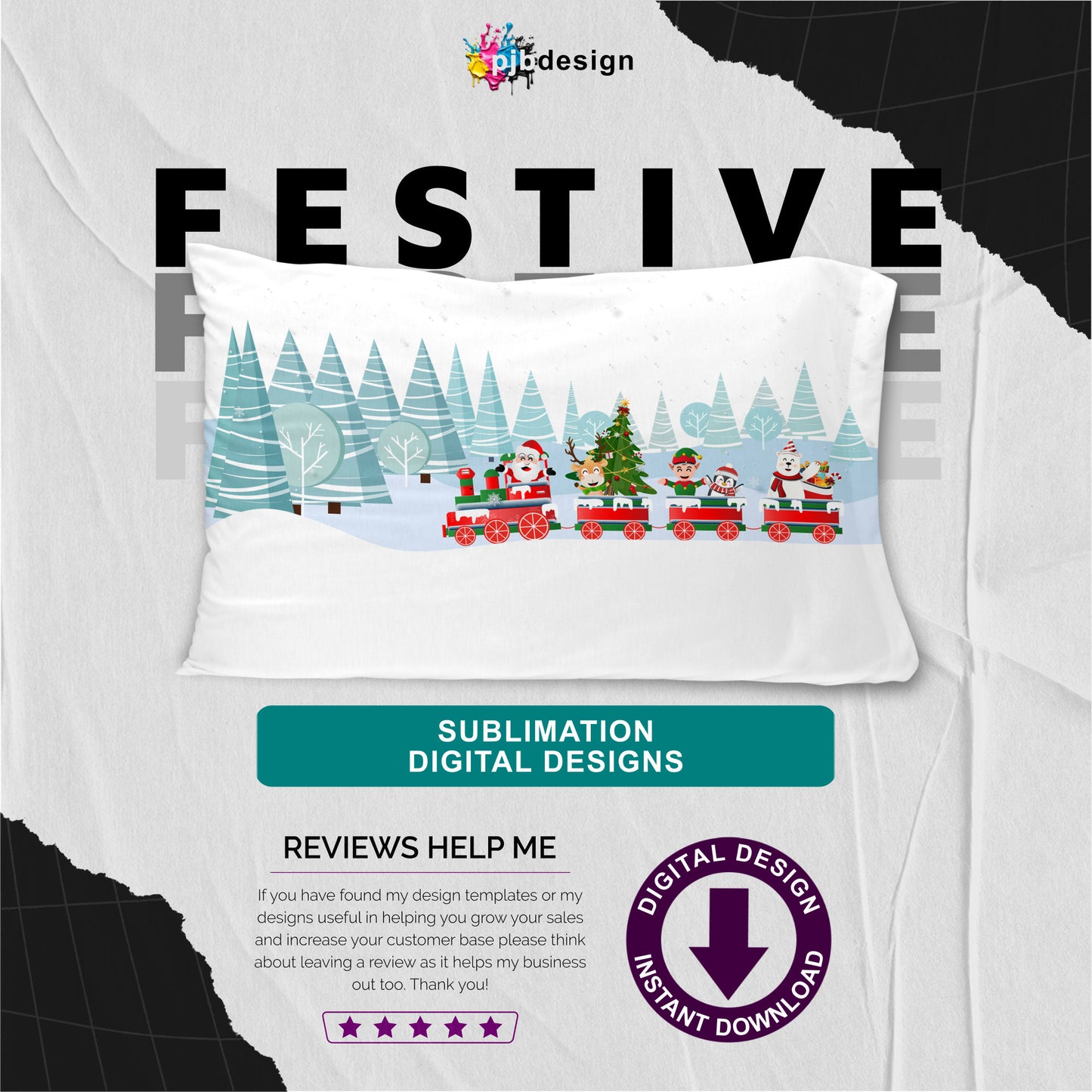 Christmas Eve Santa Train Pillowcase Design - Father Christmas Fixed Verse
