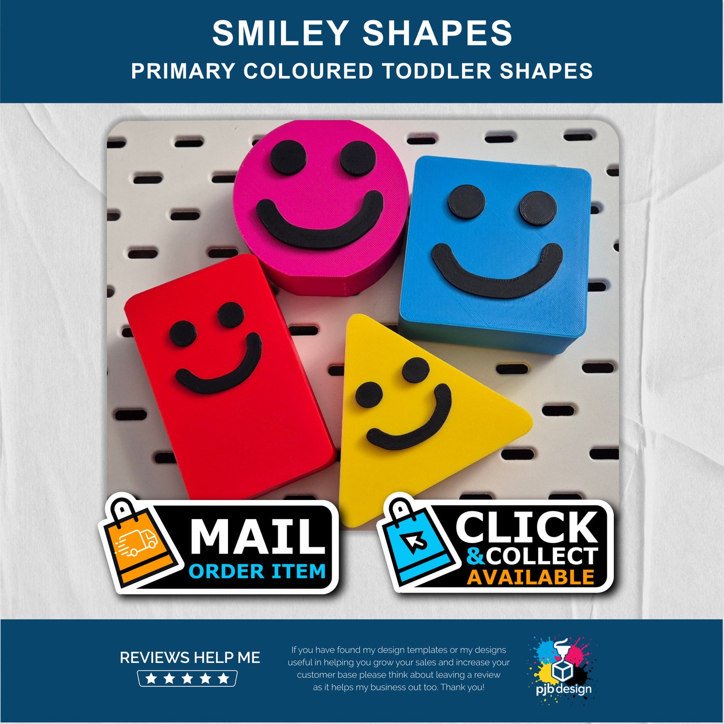 Maker Shapes with Smiley Faces Role Play Toy - Pram Toys Toddler Play Time - Retail 3D Printed