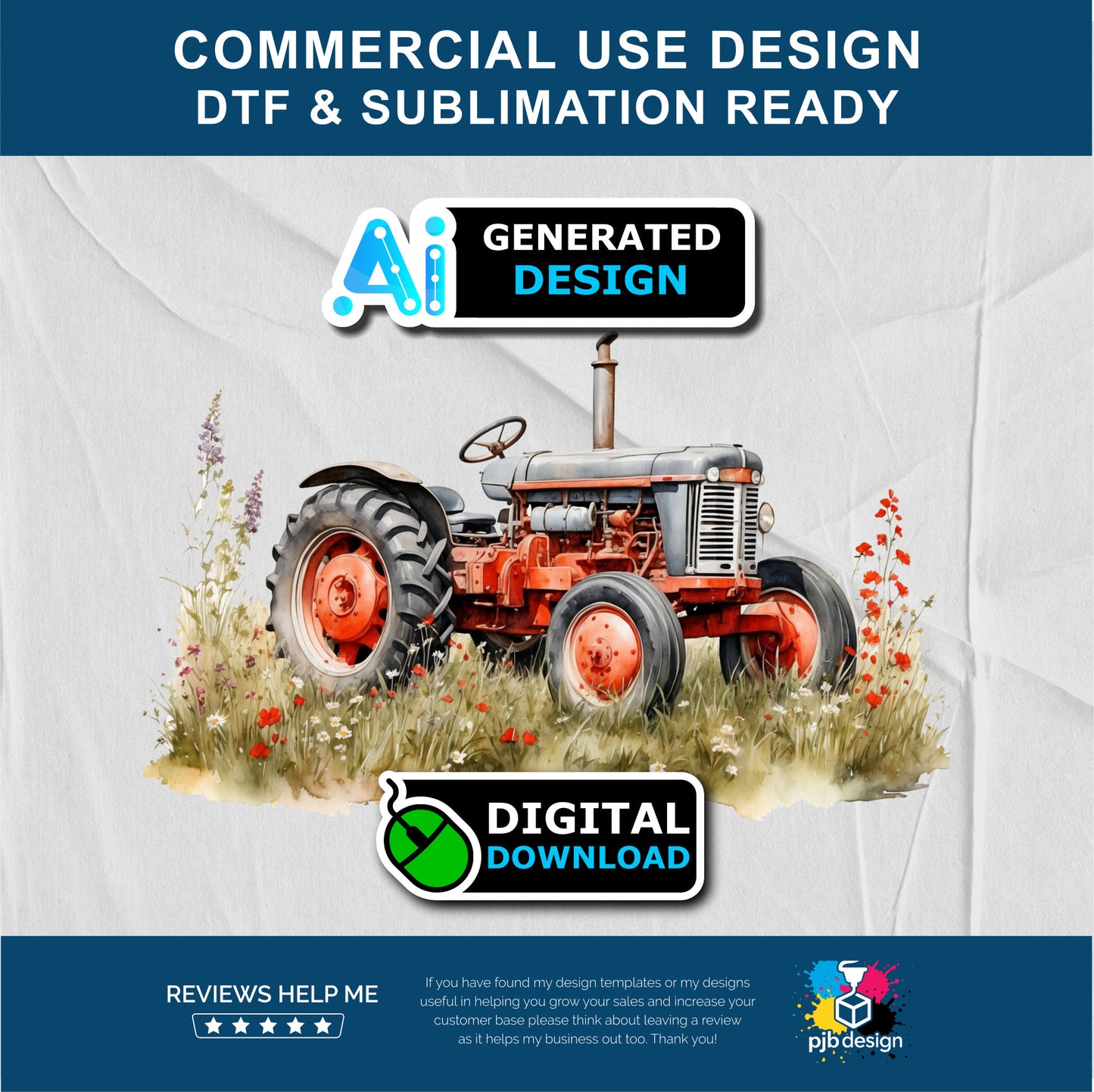 Old Tractor in a Wild Flower Meadow Multiuse Design Edited Ai Generated Art Red 2