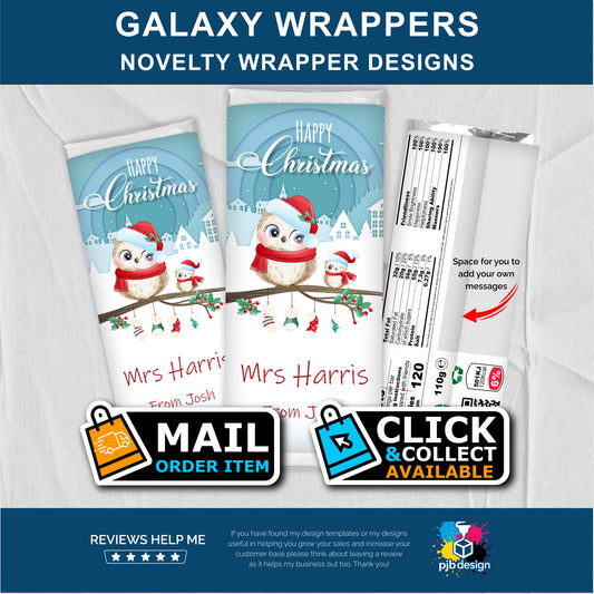 Teacher Christmas Owl Galaxy Chocolate Bar Custom Gift Wrapper