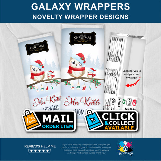 Teacher Christmas Owl Galaxy Chocolate Bar Custom Gift Wrapper