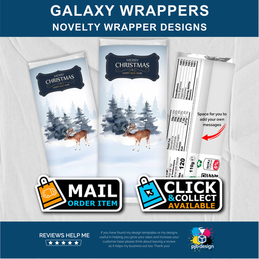 Winter Deer Christmas Themed Galaxy Chocolate Bar Custom Gift Wrapper