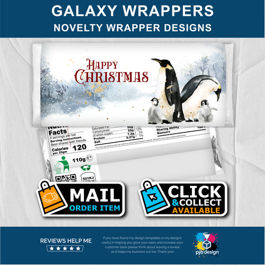 Christmas Stocking with Penguins in the Snow Galaxy Chocolate Bar Custom Gift Wrapper
