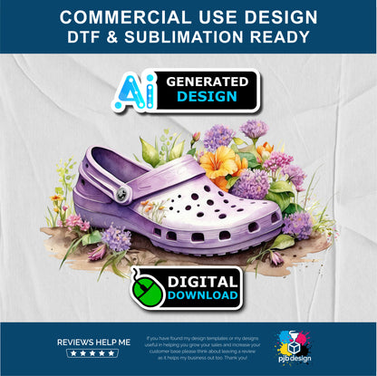 Floral Lilac Croc Shoe with Wild Flowers Gardening Multiuse Design Edited Ai Generated Art Lilac 1