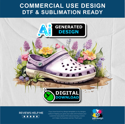 Floral Lilac Croc Shoe with Wild Flowers Gardening Multiuse Design Edited Ai Generated Art Lilac 2