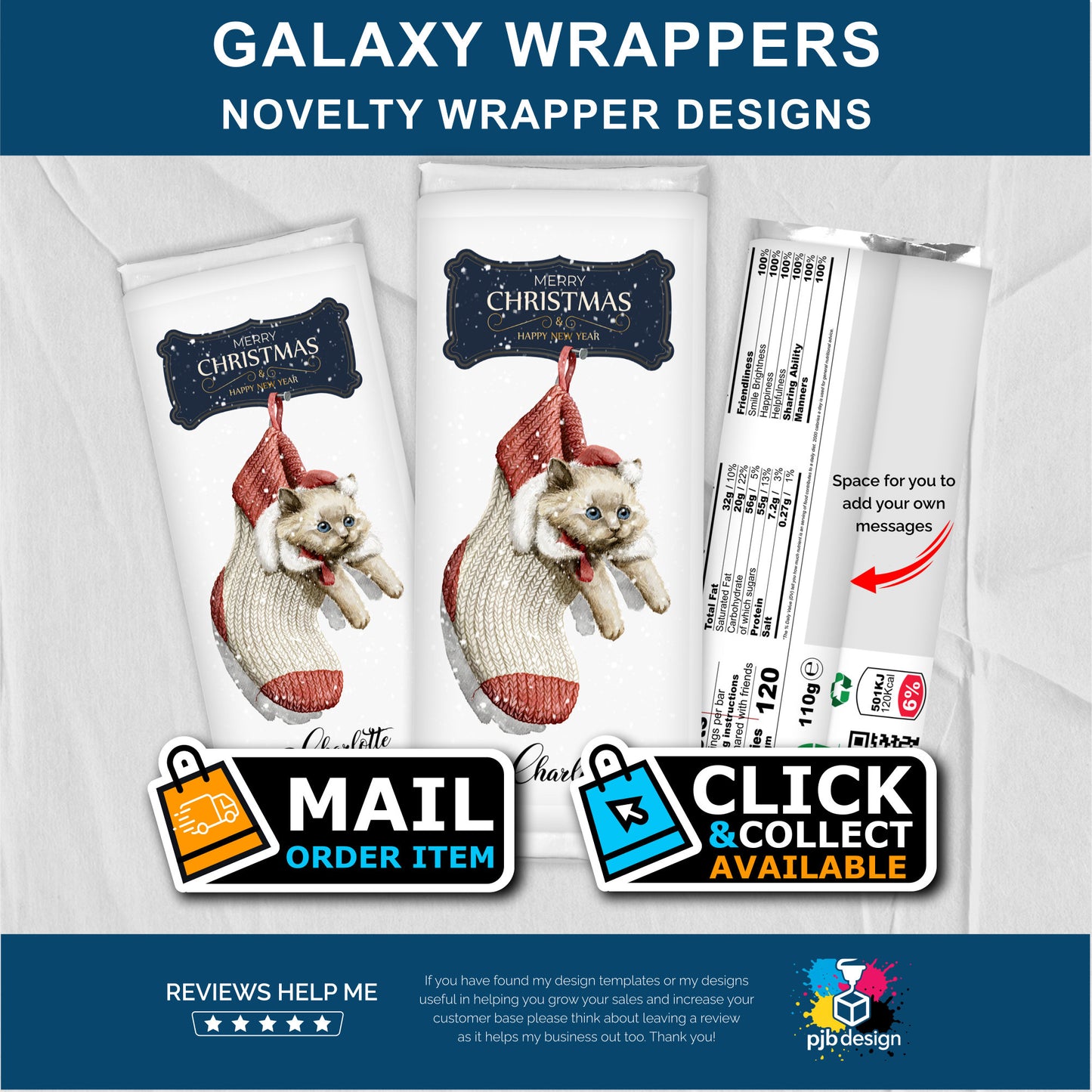 Christmas Stocking with Kitten Galaxy Chocolate Bar Custom Gift Wrapper