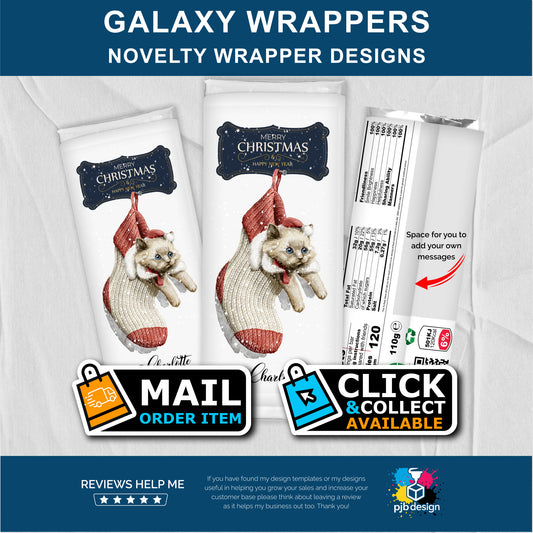 Christmas Stocking with Kitten Galaxy Chocolate Bar Custom Gift Wrapper