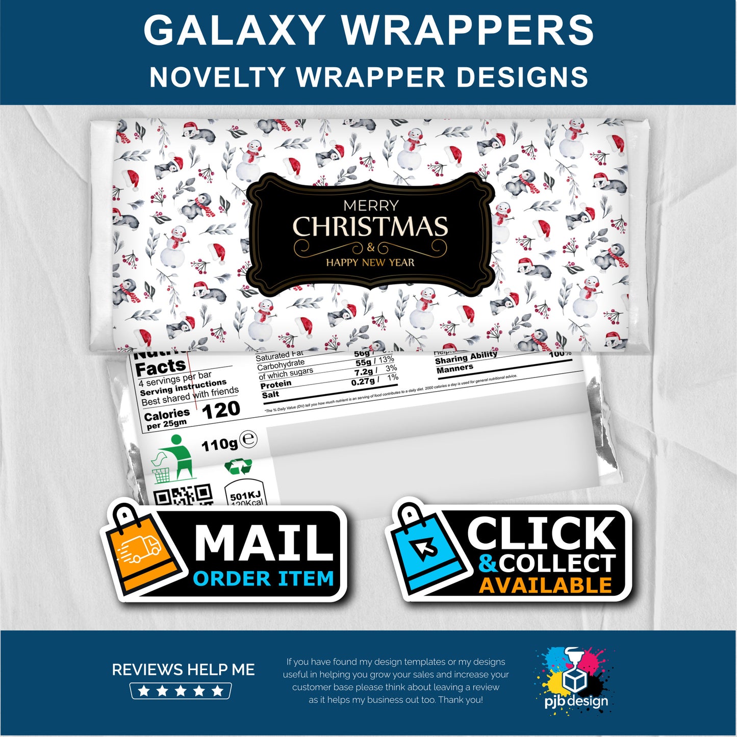 Christmas Penguins Themed Galaxy Chocolate Bar Custom Gift Wrapper