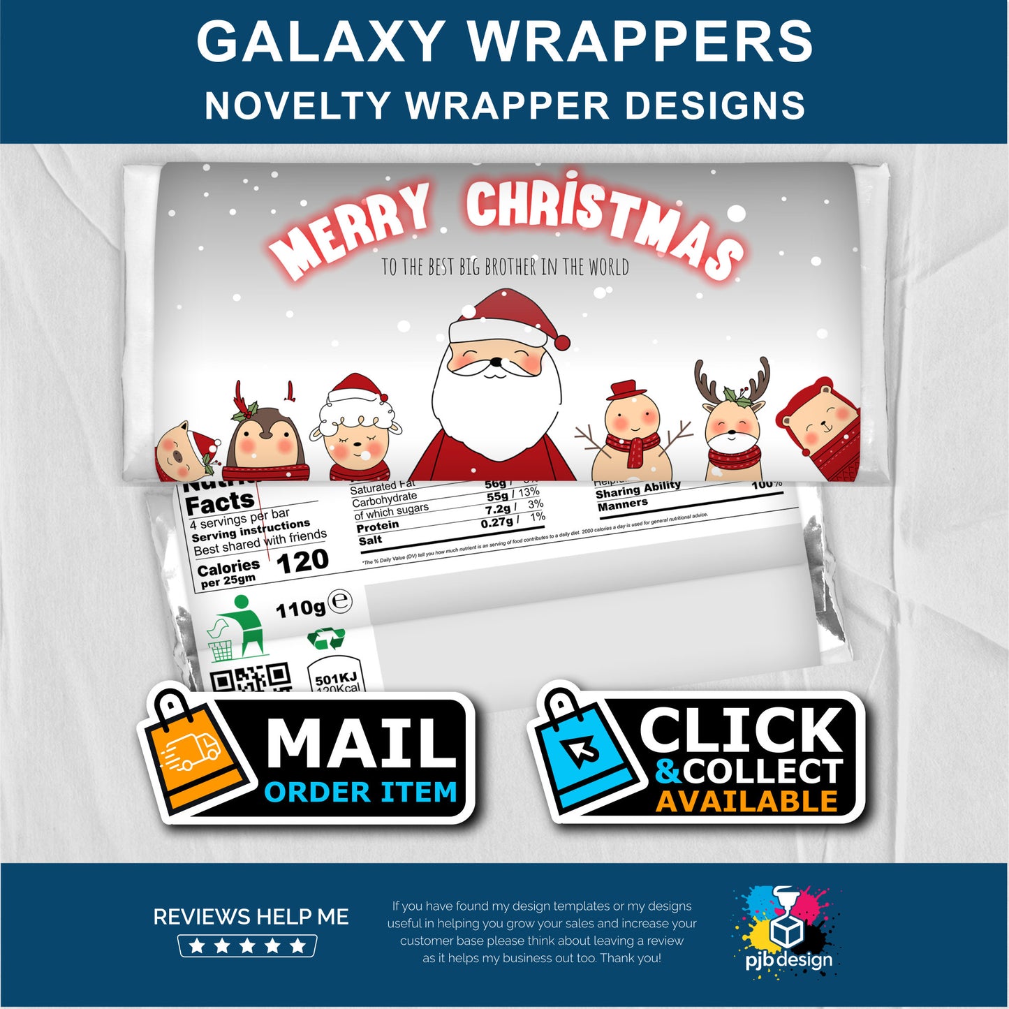 Christmas Santa & Friends Galaxy Chocolate Bar Custom Gift Wrapper