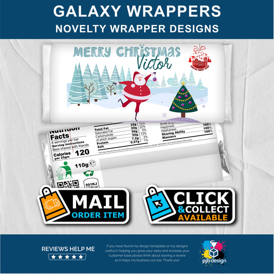Santa Train Merry Christmas Themed Galaxy Chocolate Bar Custom Gift Wrapper