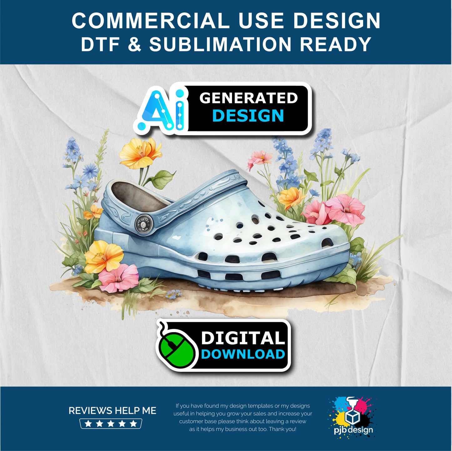 Floral Light Blue Croc Shoe with Wild Flowers Gardening Themed Multiuse Design Edited Ai Generated Art Blue 2