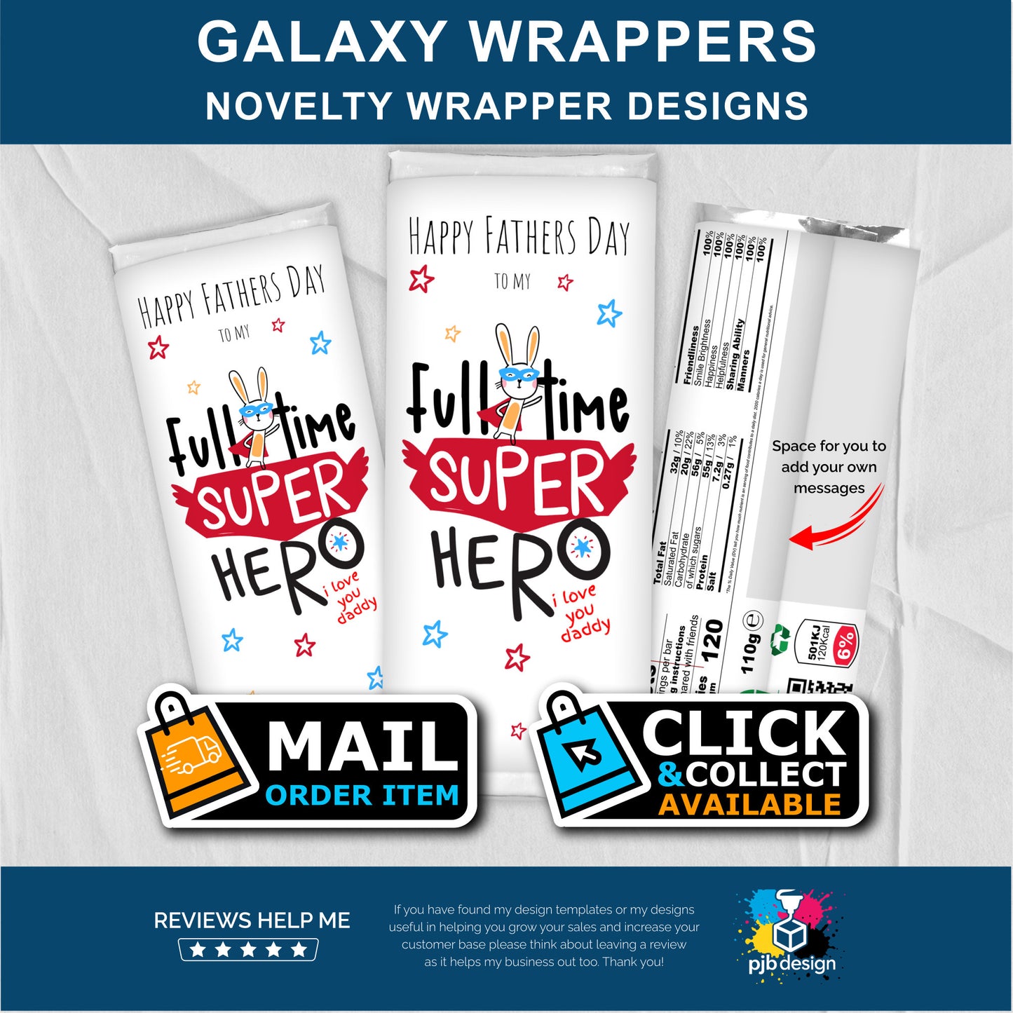 Father's Day Hero Rabbit Galaxy Chocolate Bar Custom Gift Wrapper