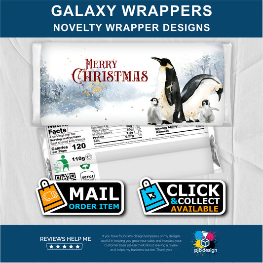 Christmas Stocking with Penguins in the Snow Galaxy Chocolate Bar Custom Gift Wrapper