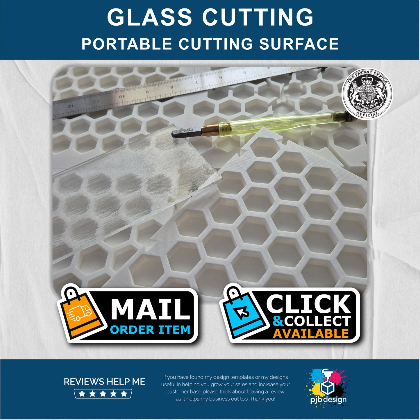 Portable Glass Cutting Grid / Interlocking Cutting Surface / Square or Hexagon Grids / Portable Crafting 3d Printed