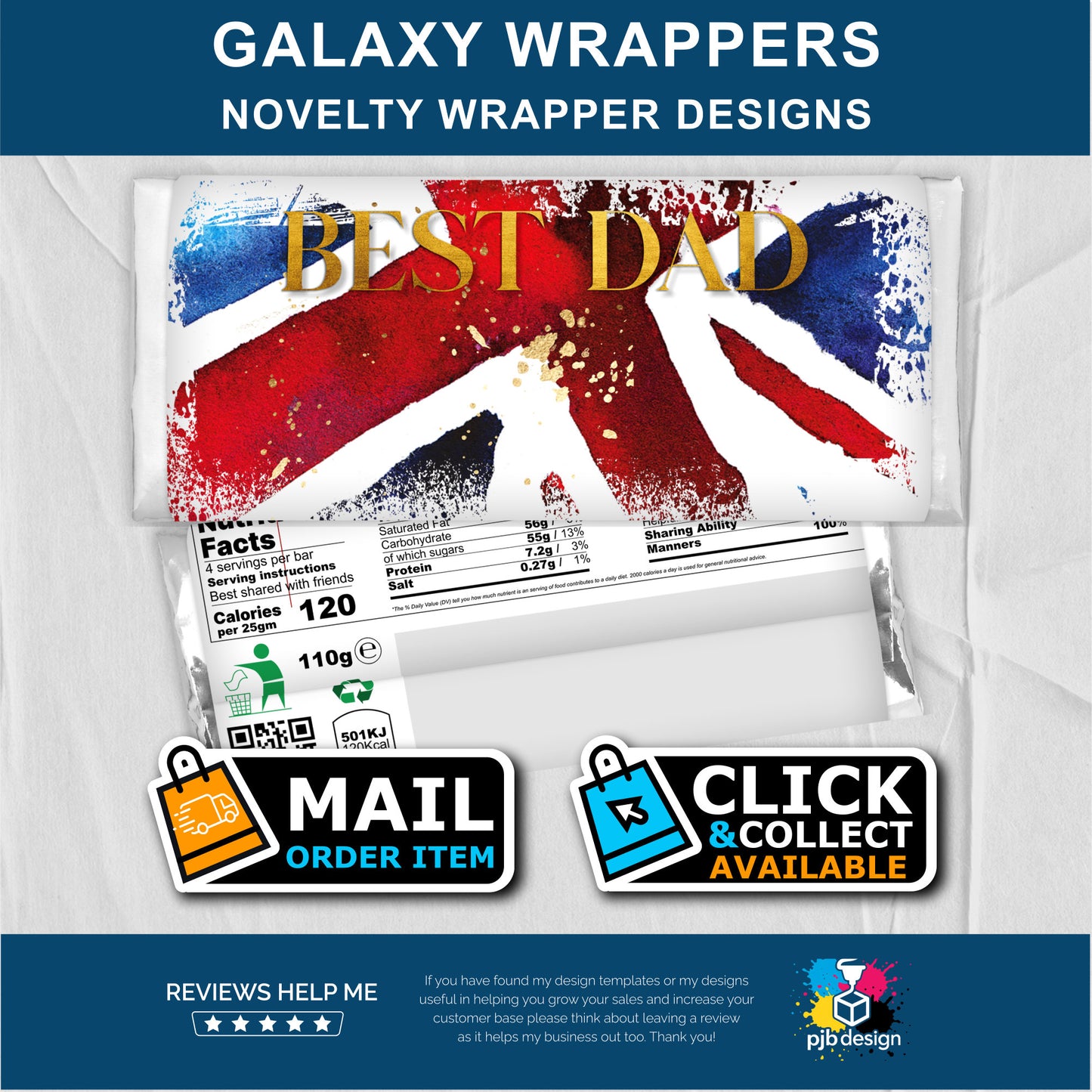 Best Dad Union Jack Galaxy Chocolate Bar Custom Gift Wrapper