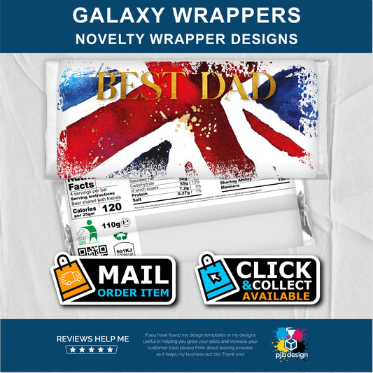 Best Dad Union Jack Galaxy Chocolate Bar Custom Gift Wrapper