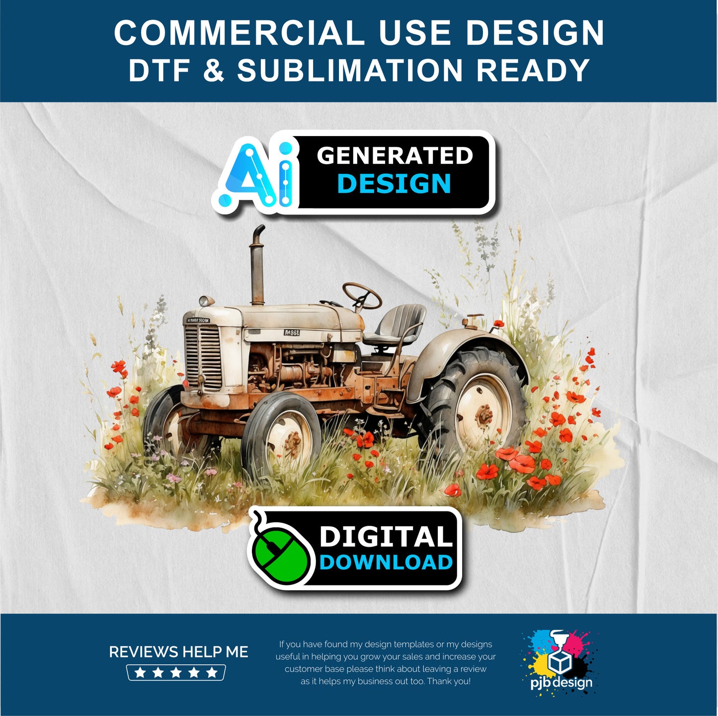 Old Tractor in a Wild Flower Meadow Multiuse Design Edited Ai Generated Art Cream 1