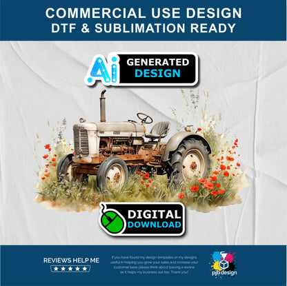 Old Tractor in a Wild Flower Meadow Multiuse Design Edited Ai Generated Art Cream 1