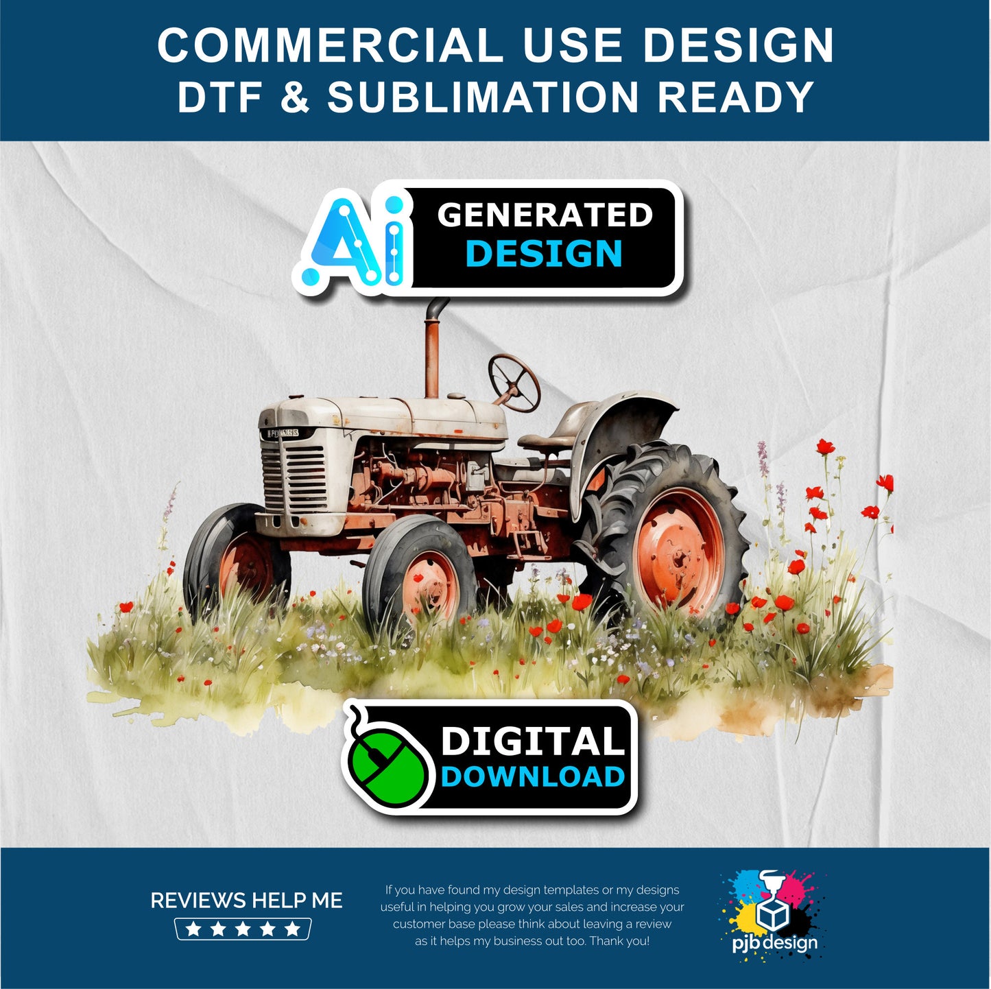 Old Tractor in a Wild Flower Meadow Multiuse Design Edited Ai Generated Art Cream 2