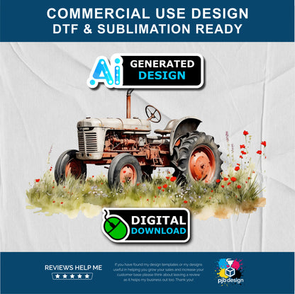 Old Tractor in a Wild Flower Meadow Multiuse Design Edited Ai Generated Art Cream 2