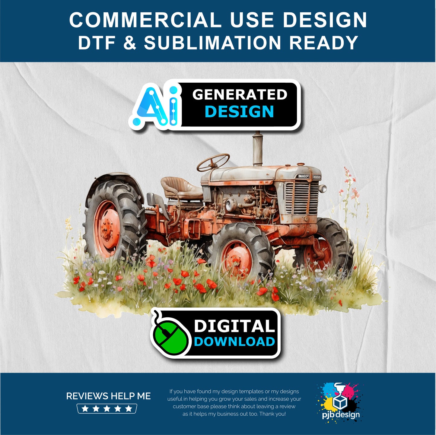 Old Tractor in a Wild Flower Meadow Multiuse Design Edited Ai Generated Art Cream 3