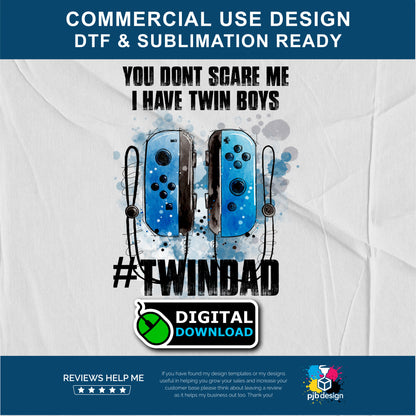 Twin Dad of Boys Controller Style Multiuse Design - Transparent PNG