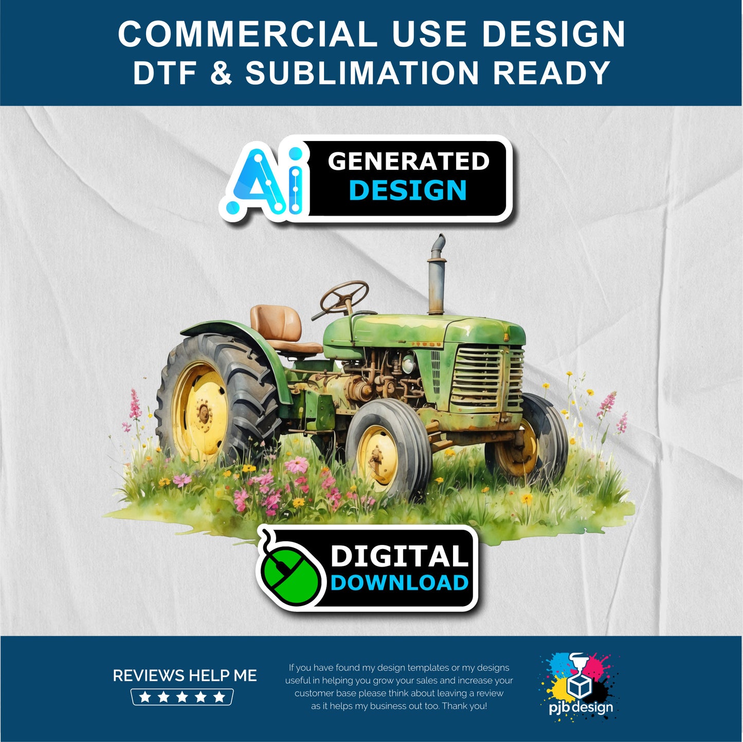 Old Tractor in a Wild Flower Meadow Multiuse Design Edited Ai Generated Art Green 2