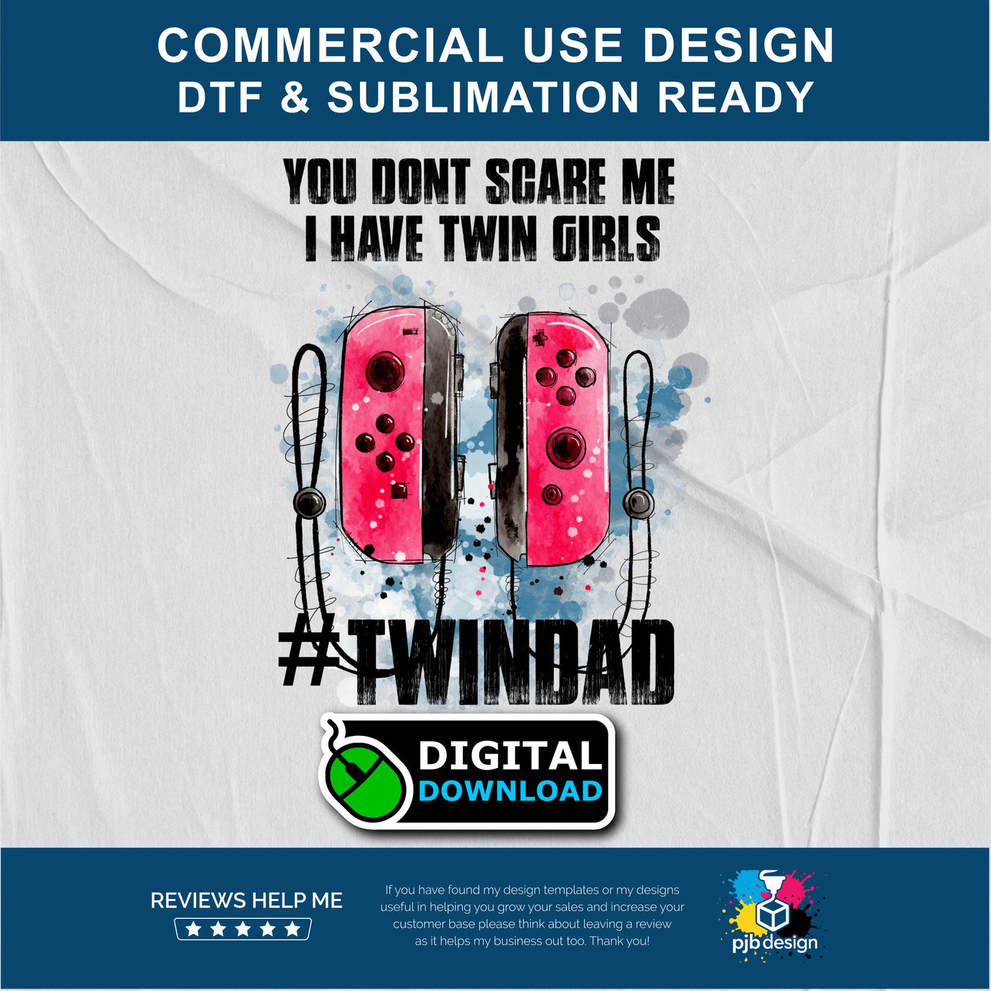 Twin Dad of Girls Controller Style Multiuse Design - Transparent PNG