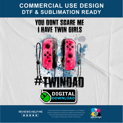 Twin Dad of Girls Controller Style Multiuse Design - Transparent PNG