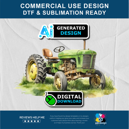 Old Tractor in a Wild Flower Meadow Multiuse Design Edited Ai Generated Art Green 3