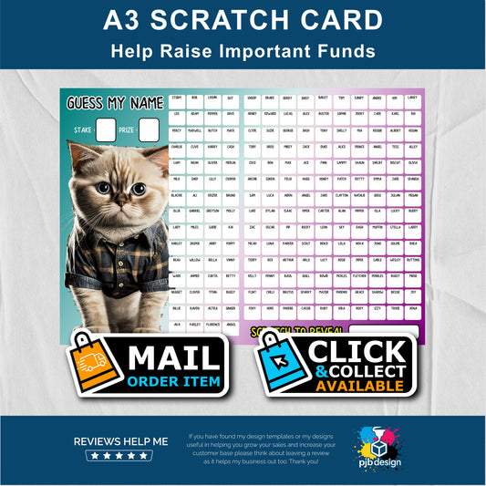 200 Name Charity Fund Raising Scratch Card - A3 Fund Raising Product