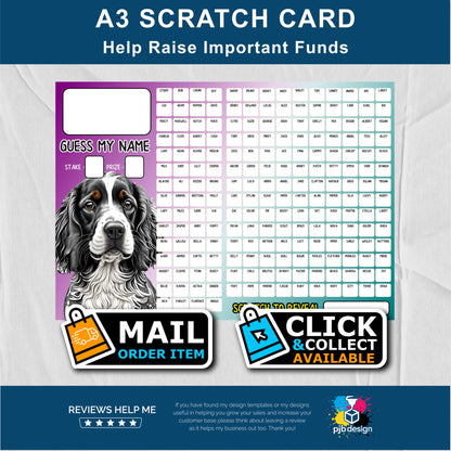 200 Name Dog Themed Charity Fund Raising Scratch Card - A3 Fund Raising Product
