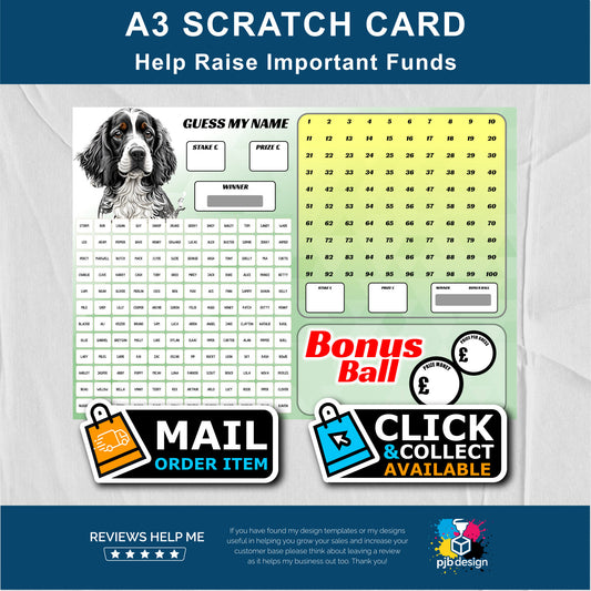 Dog Themed Mega Charity Fund Raising Scratch Card - A3 Fund Raising Product