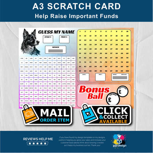 Dog Themed Mega Charity Fund Raising Scratch Card - A3 Fund Raising Product