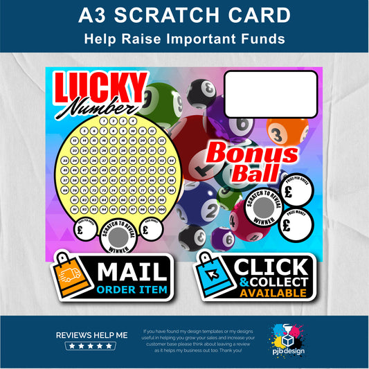 Lucky Number Mega Charity Fund Raising Scratch Card - A3 Fund Raising Product