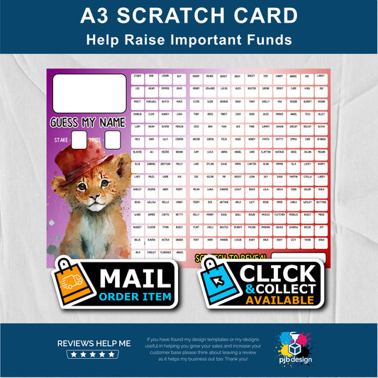 Guess The Name Charity Fund Raising Scratch Card - A3 Fund Raising Product