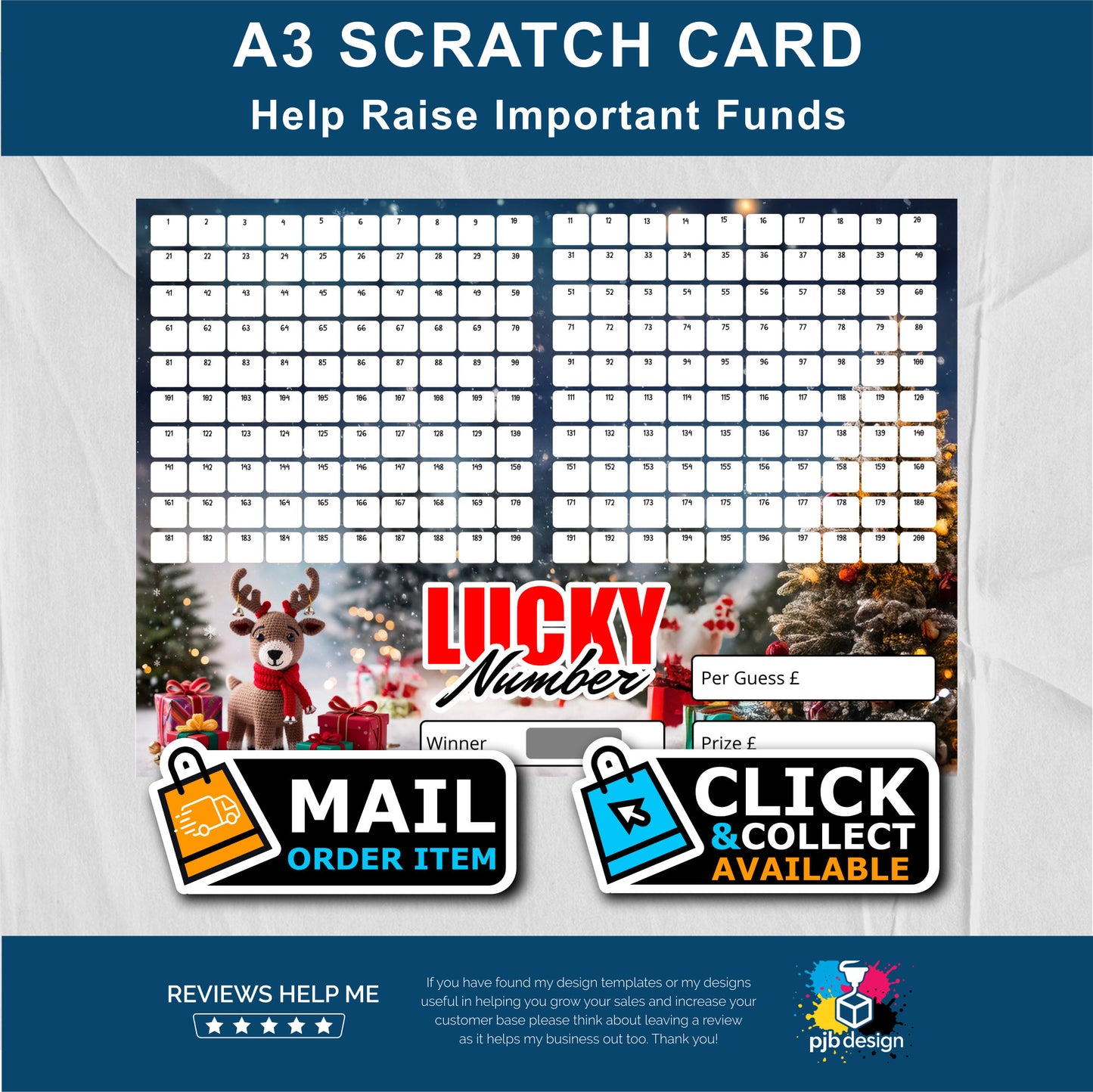 Festive Guess The Number Charity Fund Raising Scratch Card - A3 Fund Raising Product
