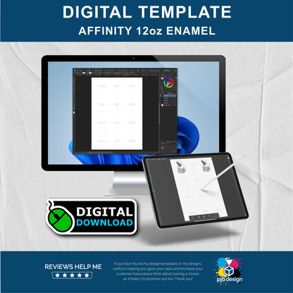 Affinity 12oz Enamel Camping Mug Layout Design Template - 4 Wraps Per A4 Page