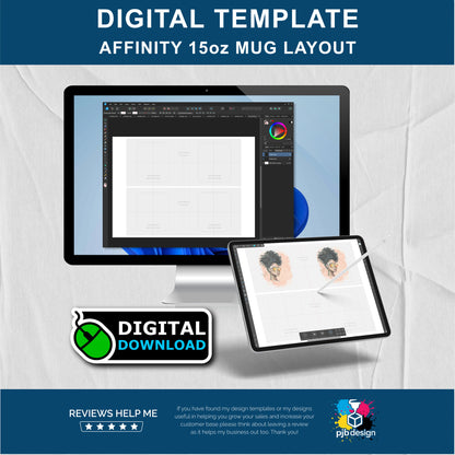 Affinity 15oz Ceramic Mug Layout Design Template - 2 Wraps A4 Page