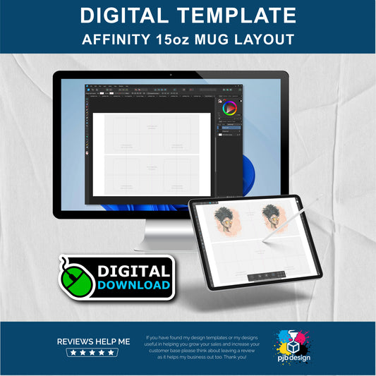 Affinity 15oz Ceramic Mug Layout Design Template - 2 Wraps A4 Page