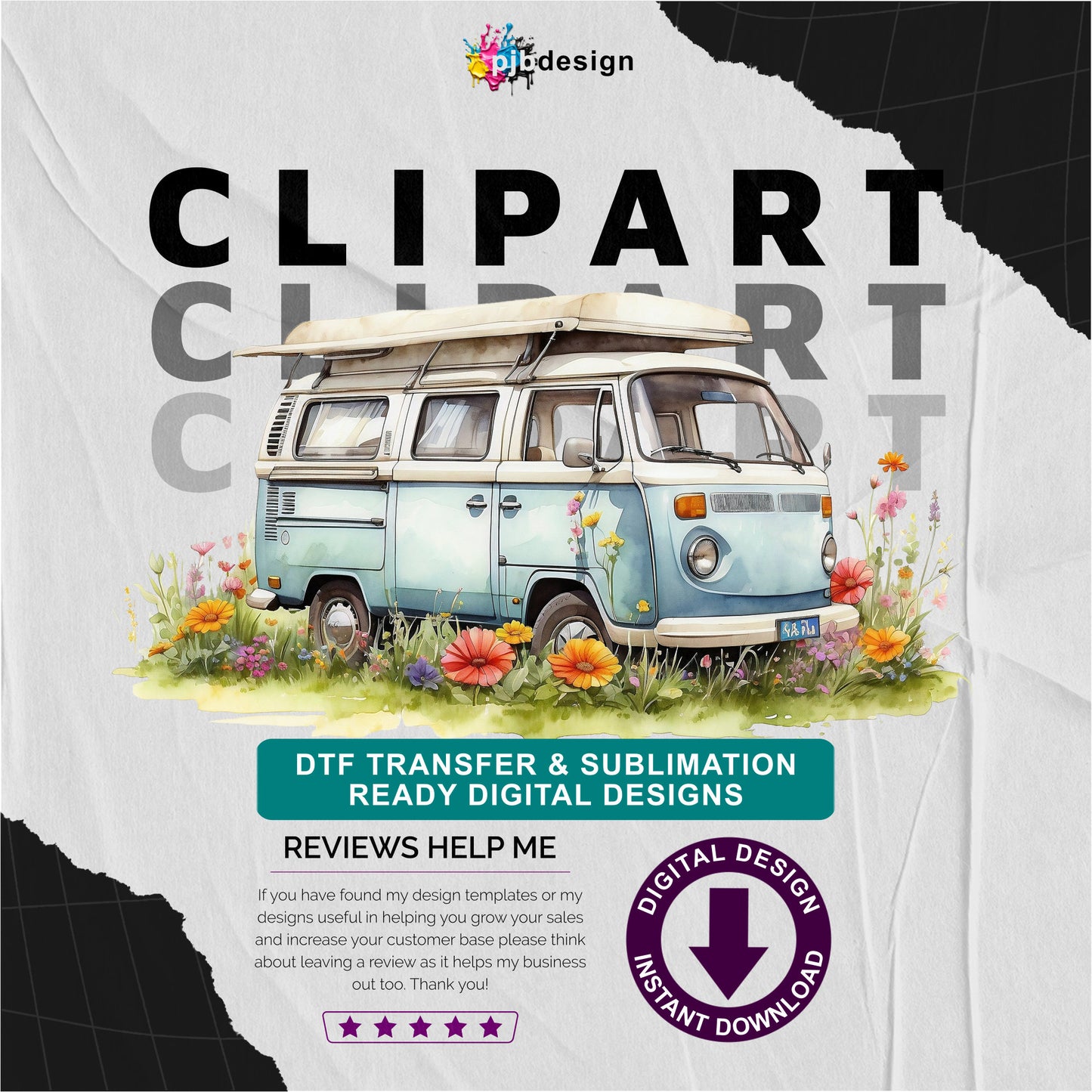 Blue Campervan in a Wild Flower Meadow Multiuse Design Edited Ai Generated Art 12